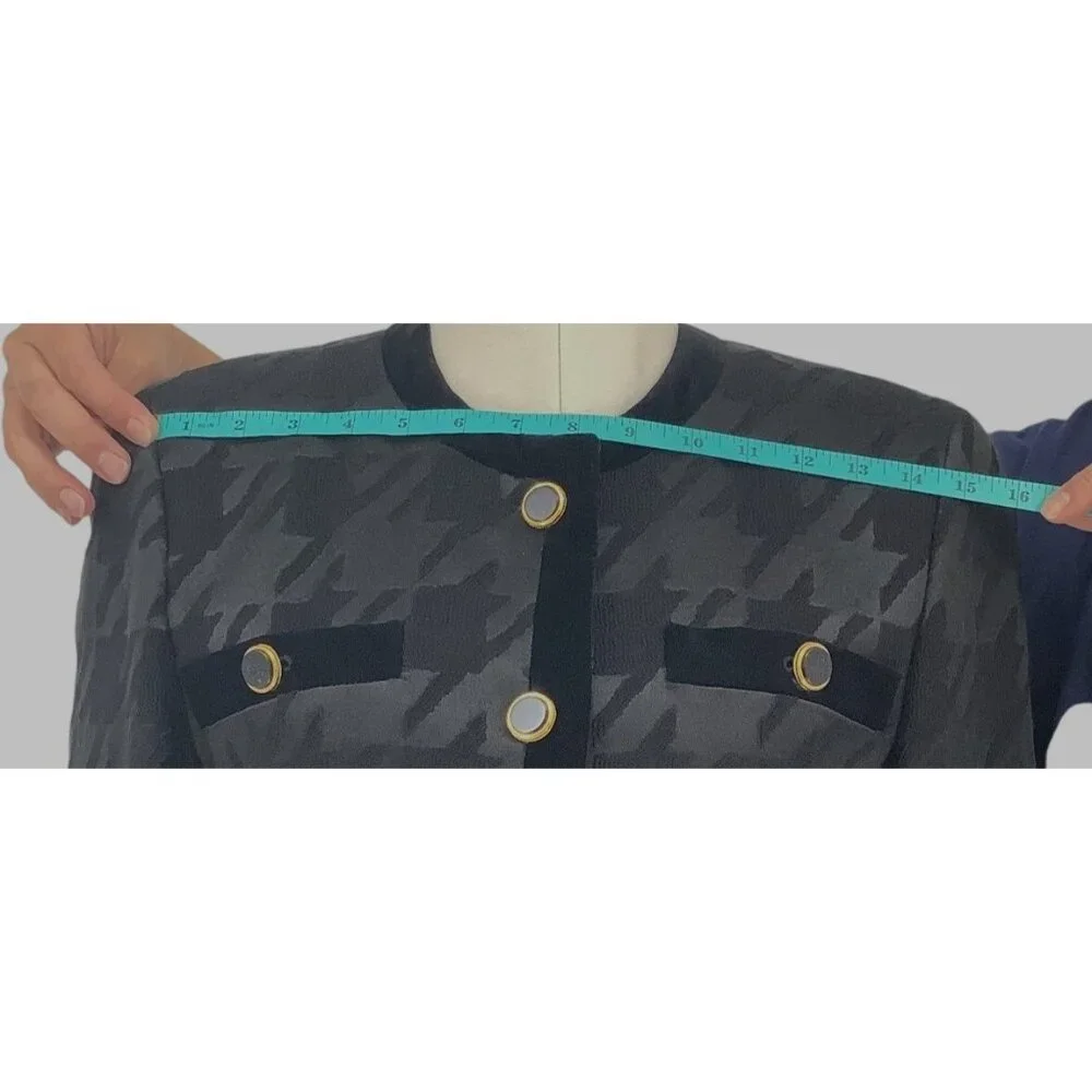 ESCADA Womens 34 US 2 Black Wool Silk Houndstooth Skirt & Blazer Elegant Luxury - Picture 7 of 16